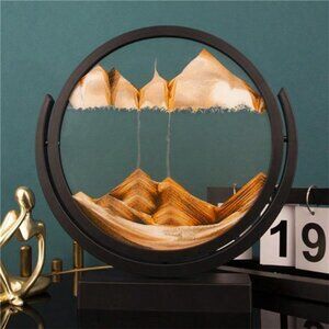 8 Inch 3D Flip Round Black Frame Liquid Sand Art, Hourglass Glass Ornament Gift